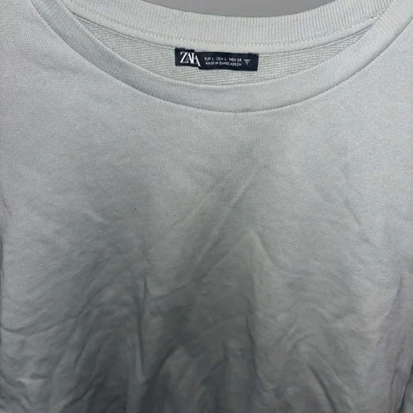 Zara Light Gray Cropped Crewneck Sweatshirt - Picture 4 of 5
